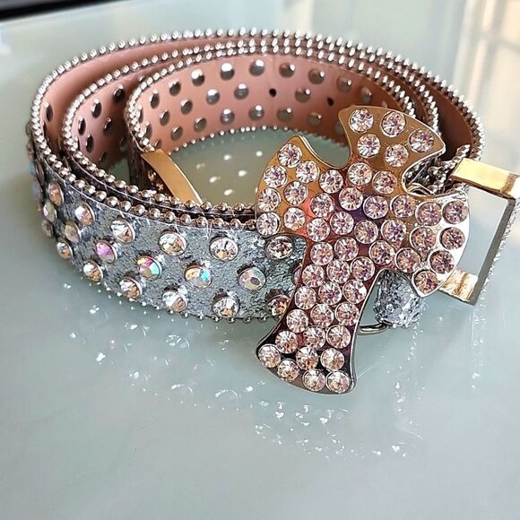 Bedazzled Belt With Cross Buckle - Picture 1 of 6